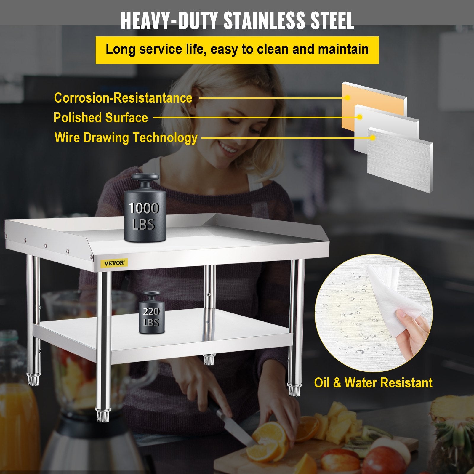 VEVOR Stainless Steel Equipment Grill Stand, 122 x 76 x 61cm Stainless Table