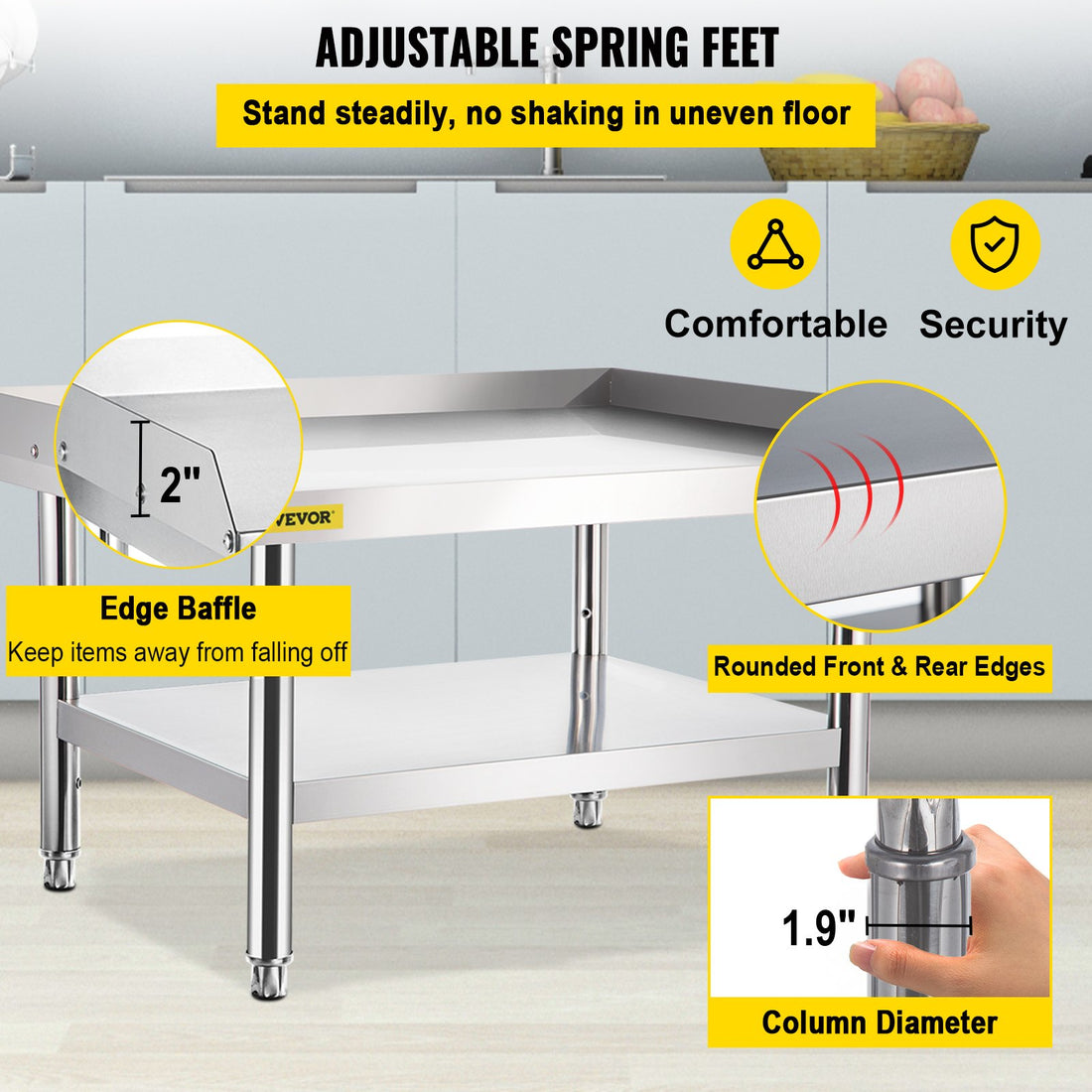 VEVOR Stainless Steel Equipment Grill Stand, 122 x 76 x 61cm Stainless Table