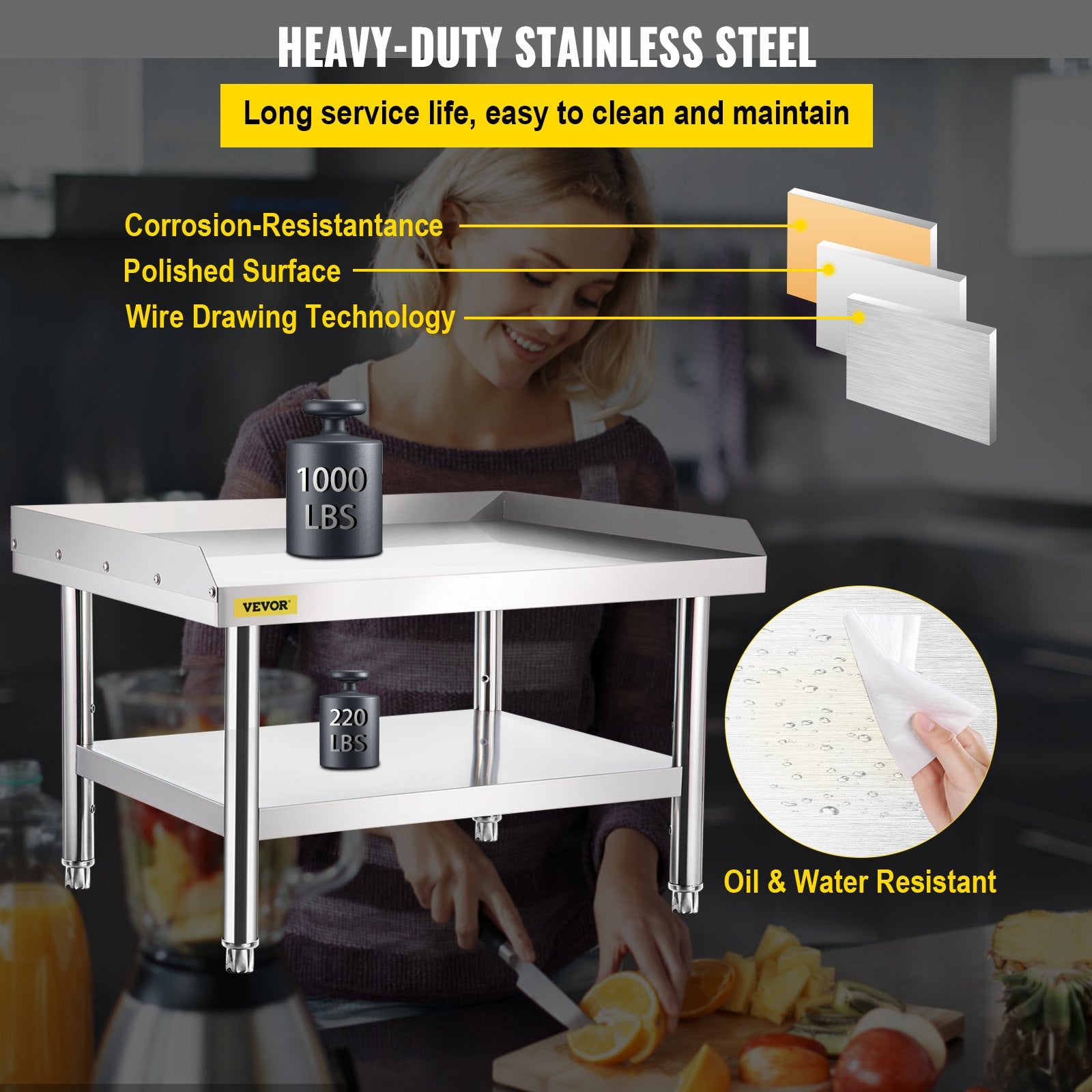 VEVOR Stainless Steel Equipment Grill Stand, 152x76x61 cm Stainless Table