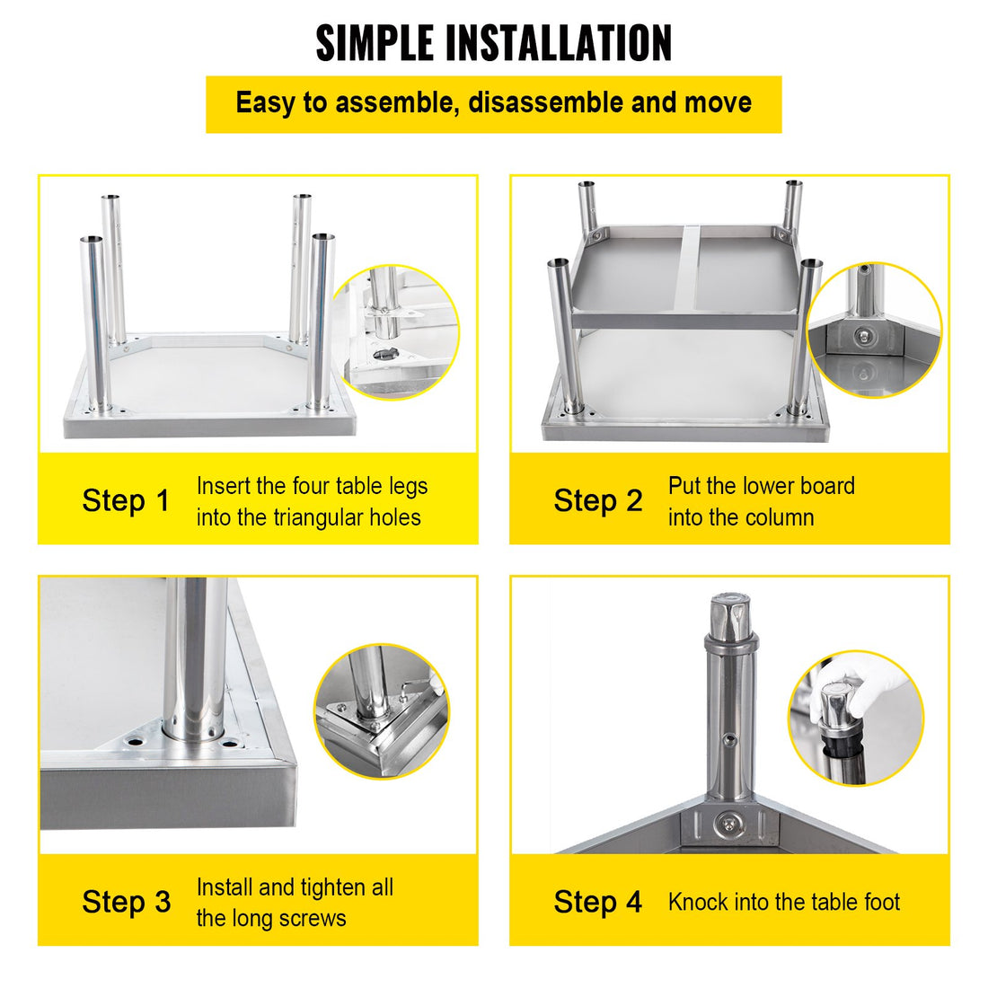 VEVOR Stainless Steel Equipment Grill Stand, 152x76x61 cm Stainless Table