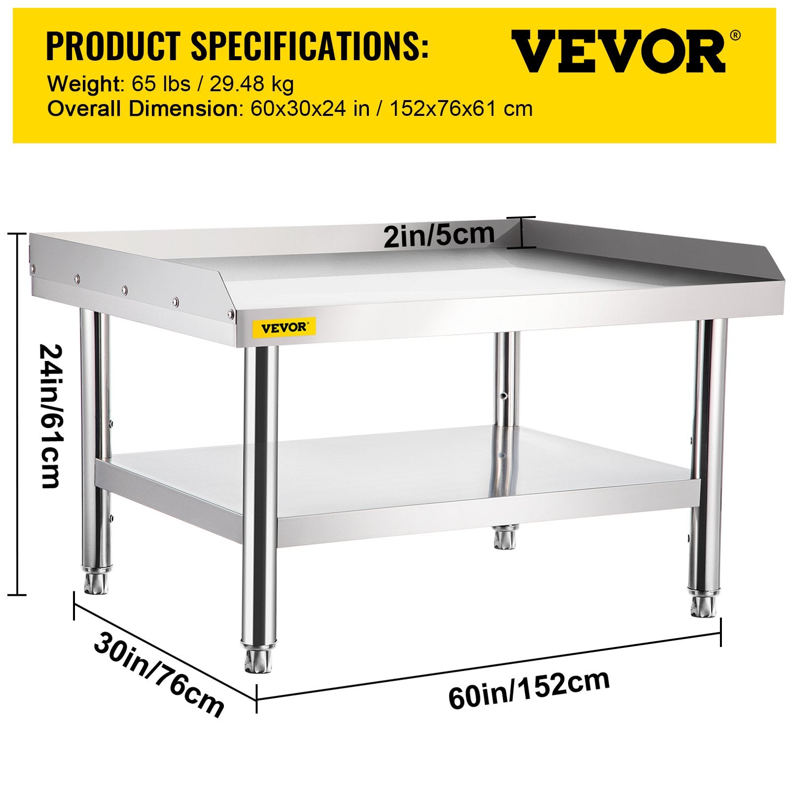 VEVOR Stainless Steel Equipment Grill Stand, 152x76x61 cm Stainless Table