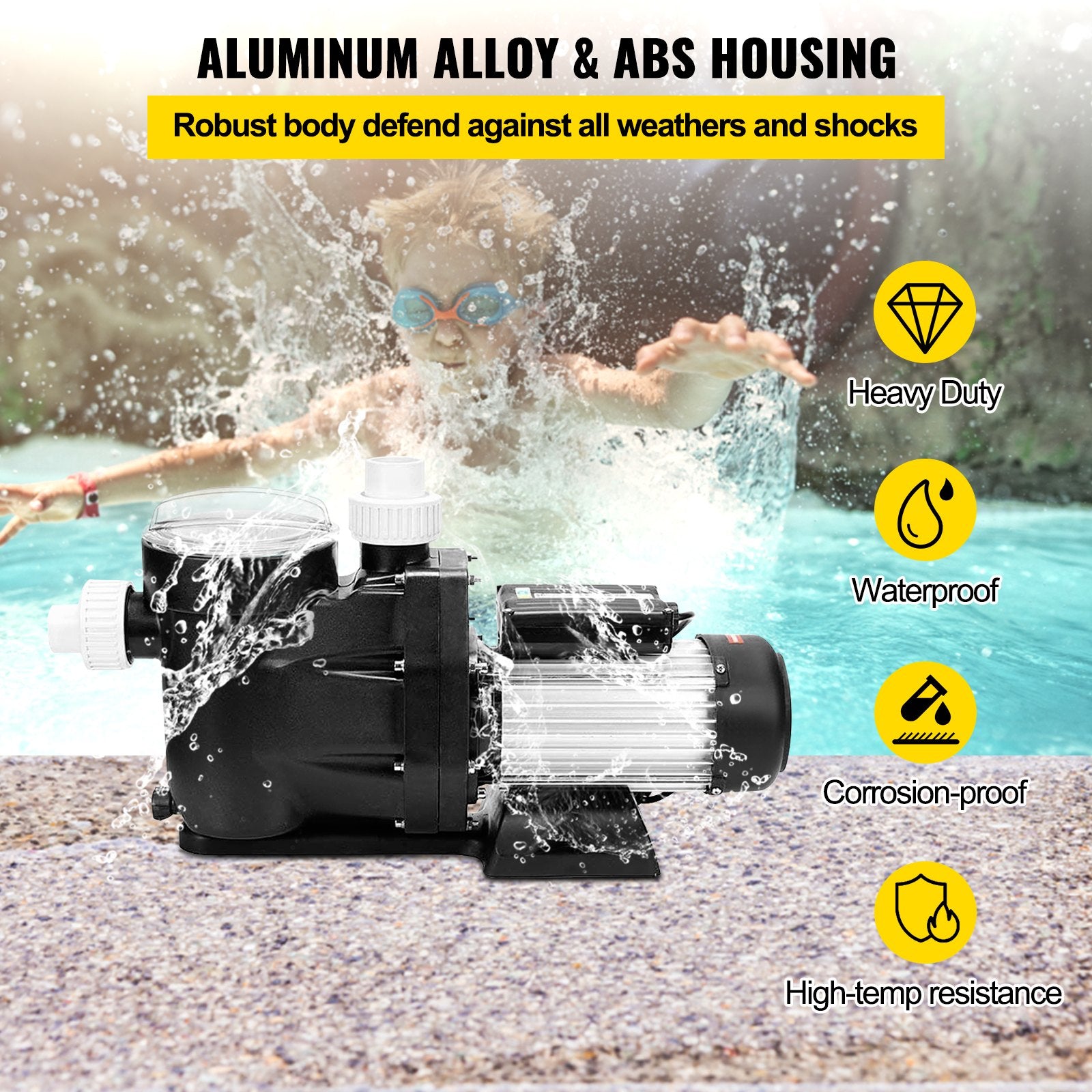 Swimming Pool Filter Pump 2.5HP, 1850W Swimming Pool Pump 148GPM, Single Speed Filter for Spa Water Circulation Above Ground Apply Swimming Pool, Bathtub