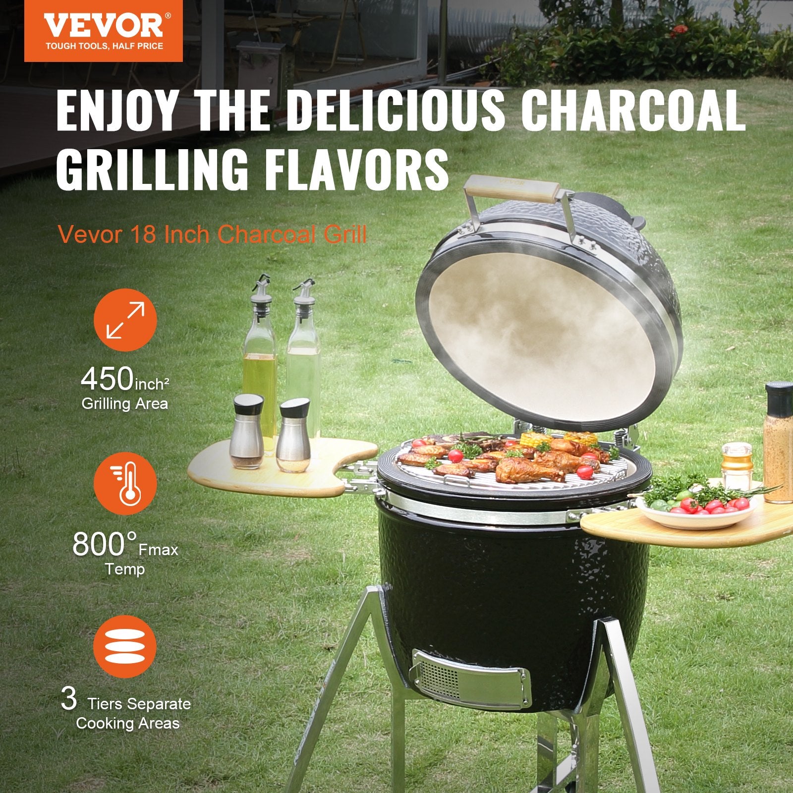 VEVOR Portable Charcoal Grill, Propane Gas Grills with Cover and Cart