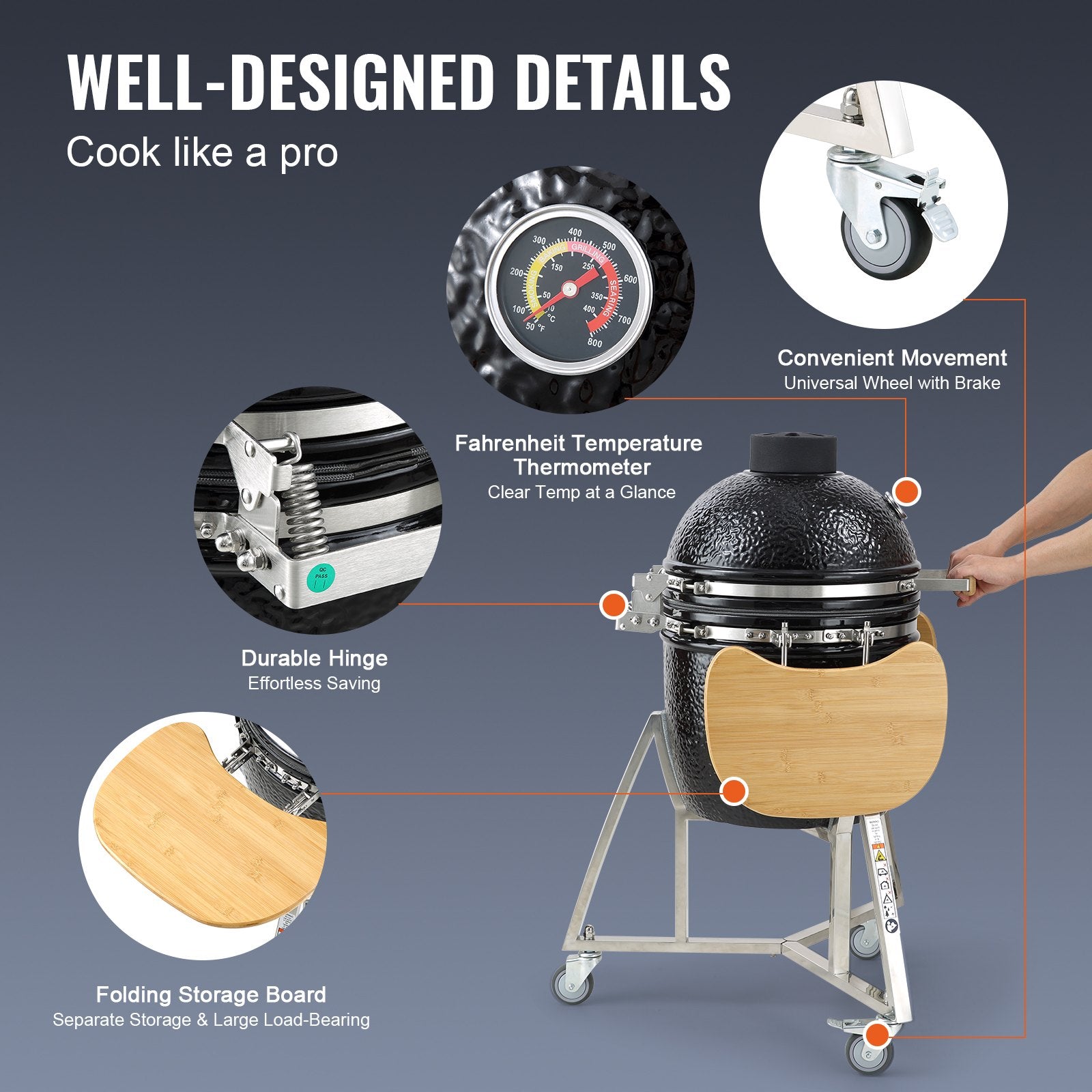 VEVOR Portable Charcoal Grill, Propane Gas Grills with Cover and Cart