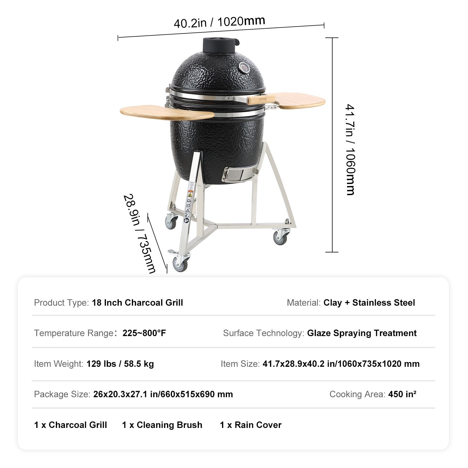 VEVOR Portable Charcoal Grill, Propane Gas Grills with Cover and Cart