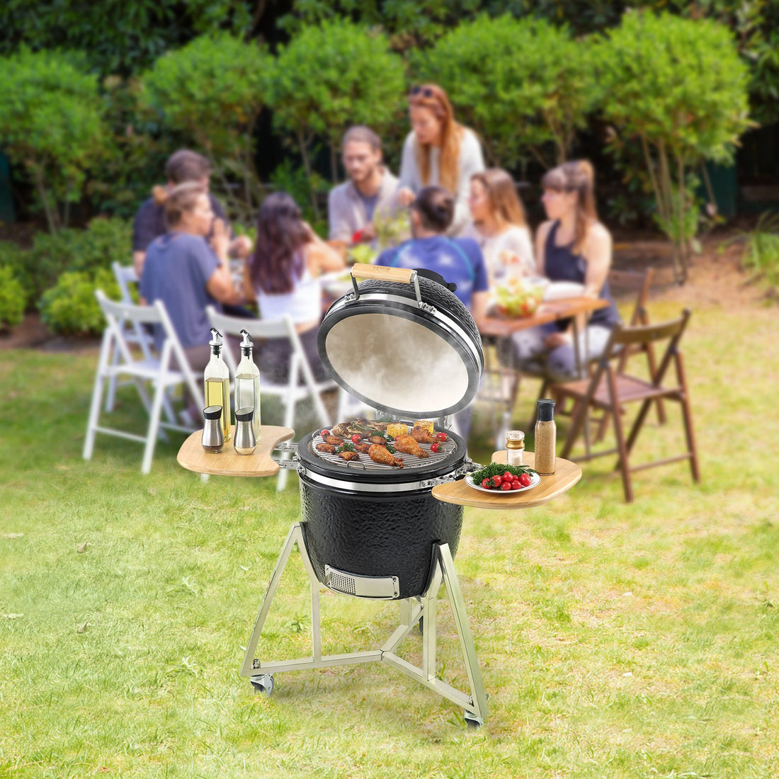 VEVOR Portable Charcoal Grill, Propane Gas Grills with Cover and Cart