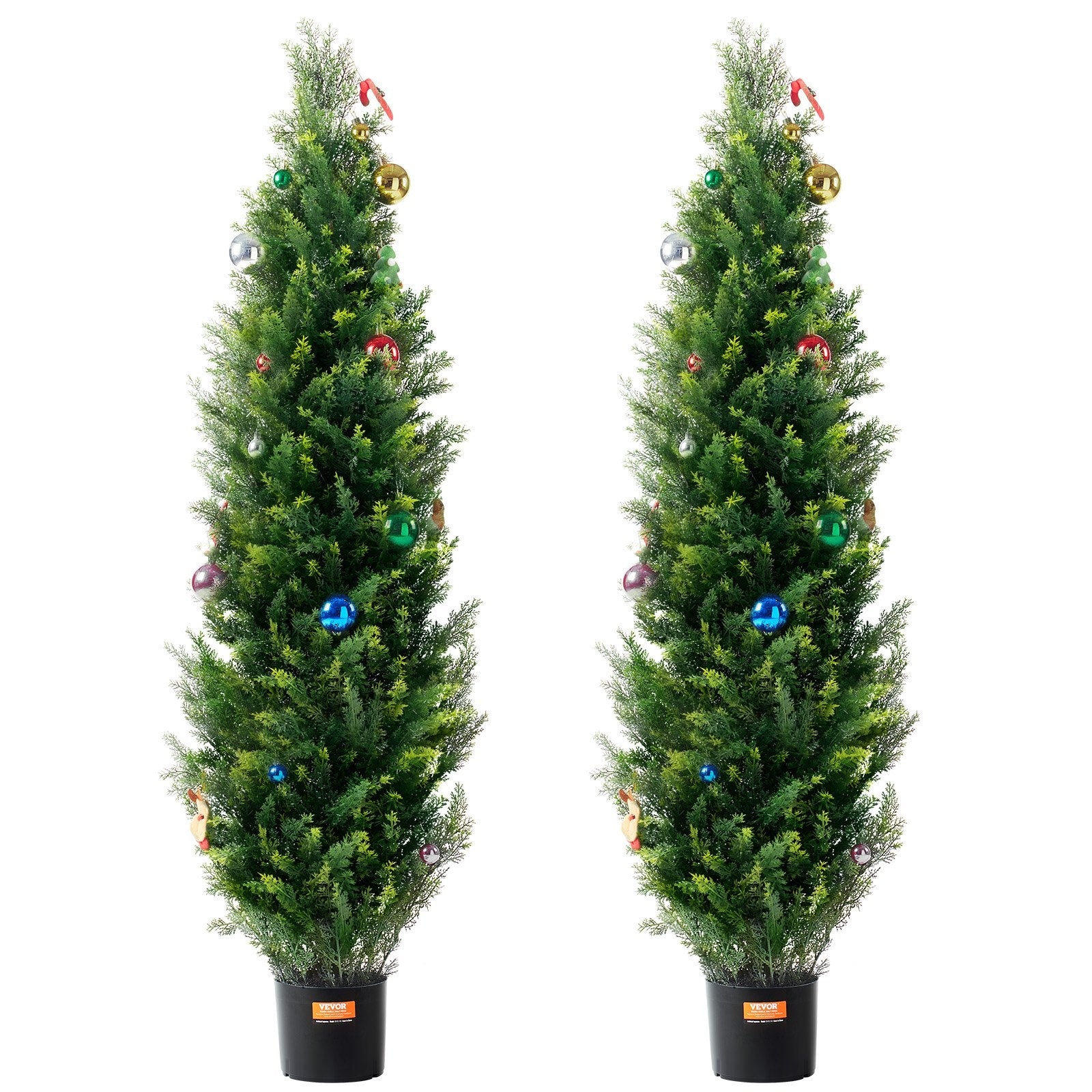 VEVOR 2 Pack 5' Artificial Cedar Topiary Tree Faux Plant UV Decor In/Outdoor