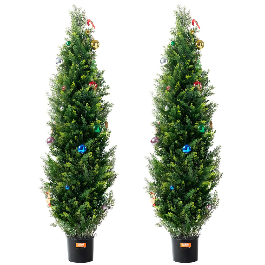 VEVOR 2 Pack 5' Artificial Cedar Topiary Tree Faux Plant UV Decor In/Outdoor