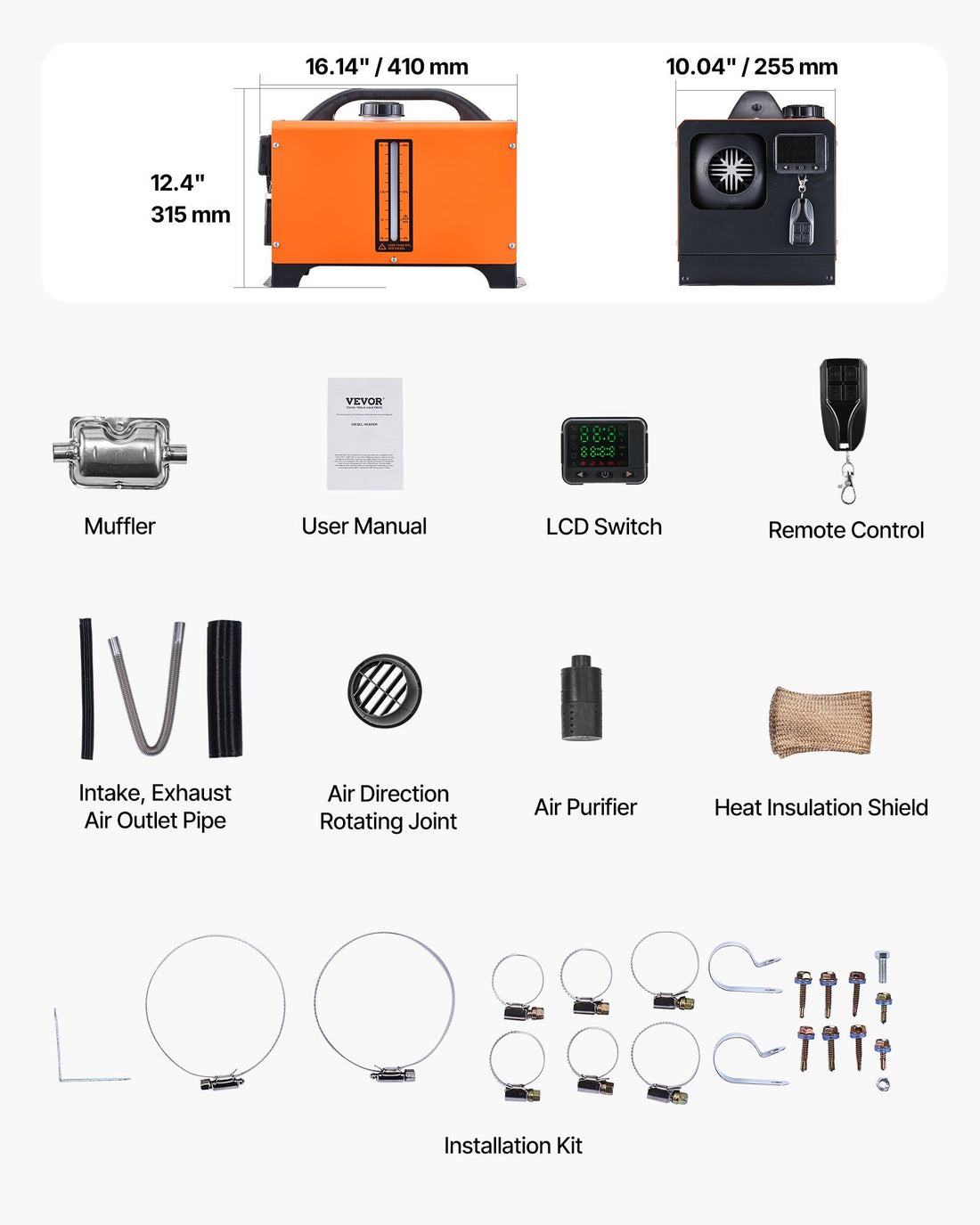 Diesel Air Heater, 8 kW DC12-24V, Fast Heating Diesel Parking Heater with Remote Control and Square Color Digital Display, Low Noise, Voice Announcement, for RV, Truck, Camper, Boat and Trailer