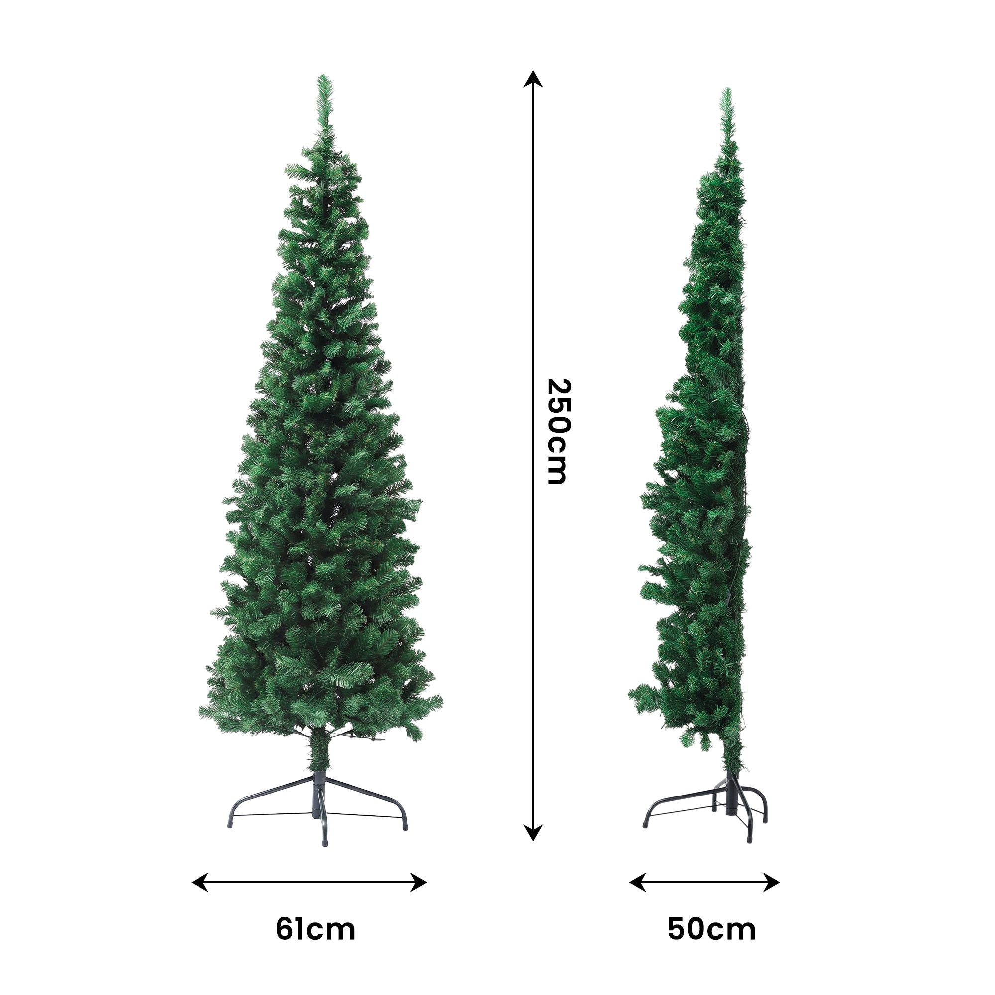 Jingle Jollys 2.4m Pre-Lit Christmas Tree Slim Pencil Xmas Tree Corner Tree
