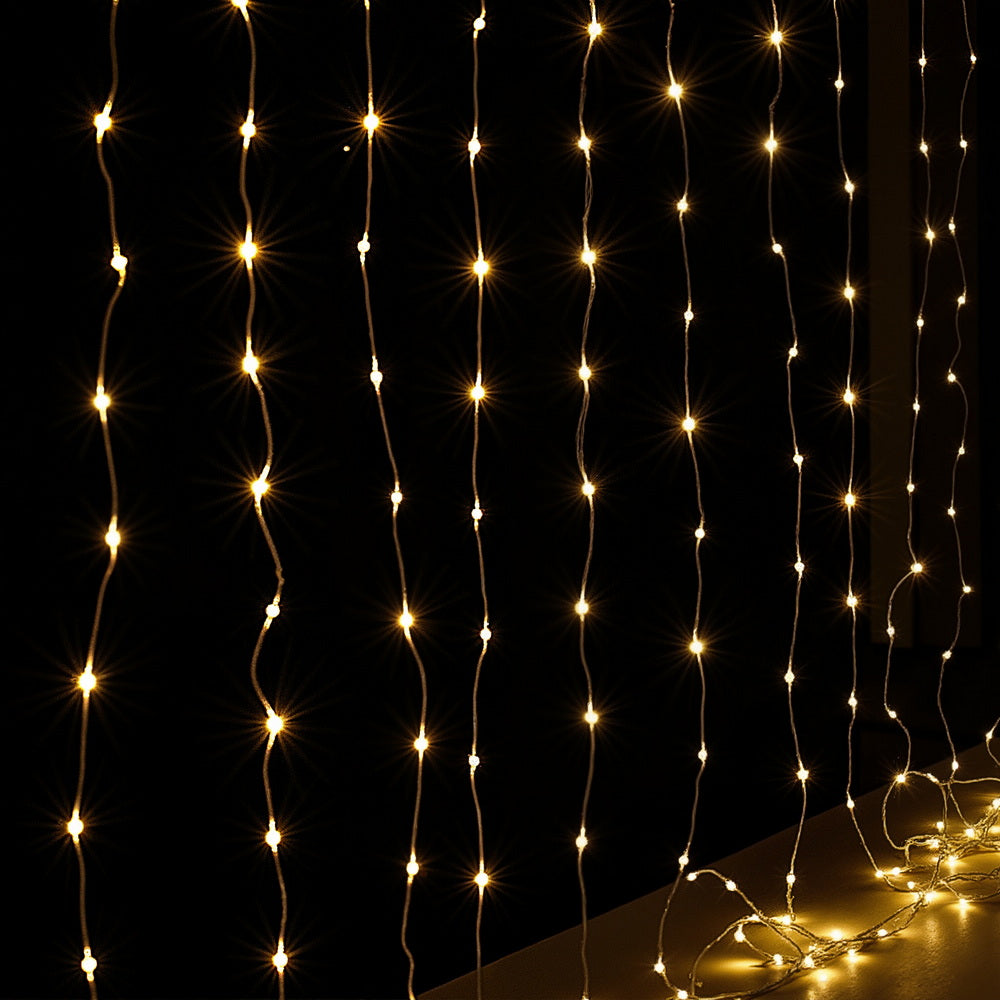 Jingle Jollys 3X3M Christmas Lights Curtain String Light 300 LED Warm White