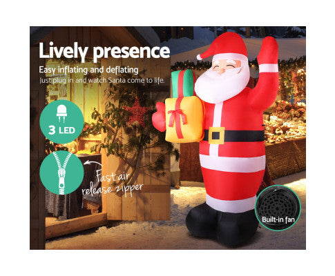 Jingle Jollys Christmas Inflatable Santa 2.4M Illuminated Decorations