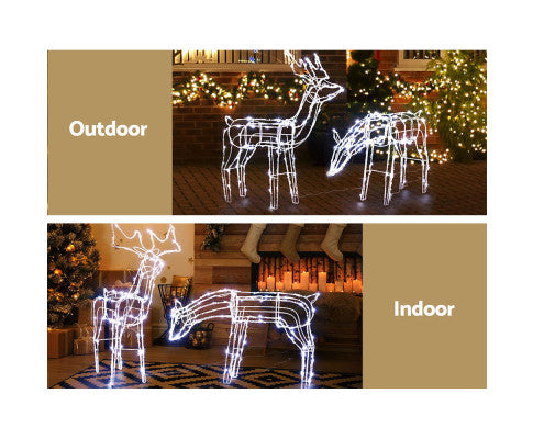 2 PCS Christmas Lights Reindeers 200 LED Decorations Jingle Jollys