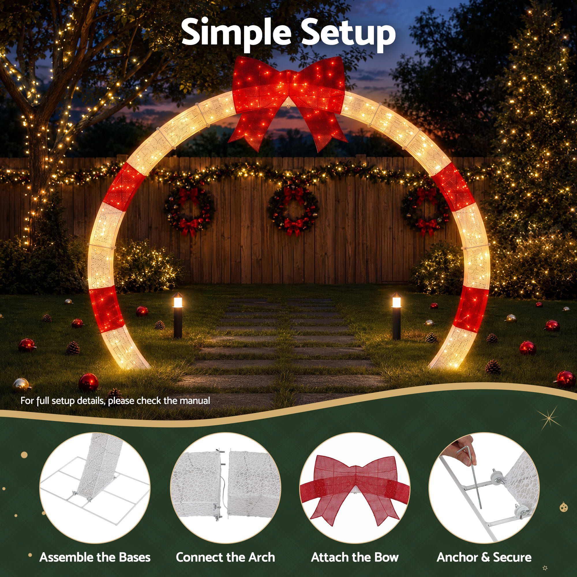 Jingle Jollys 2.5m Christmas Archway Pre-Lit Warm White LED Outdoor Garden Decoration