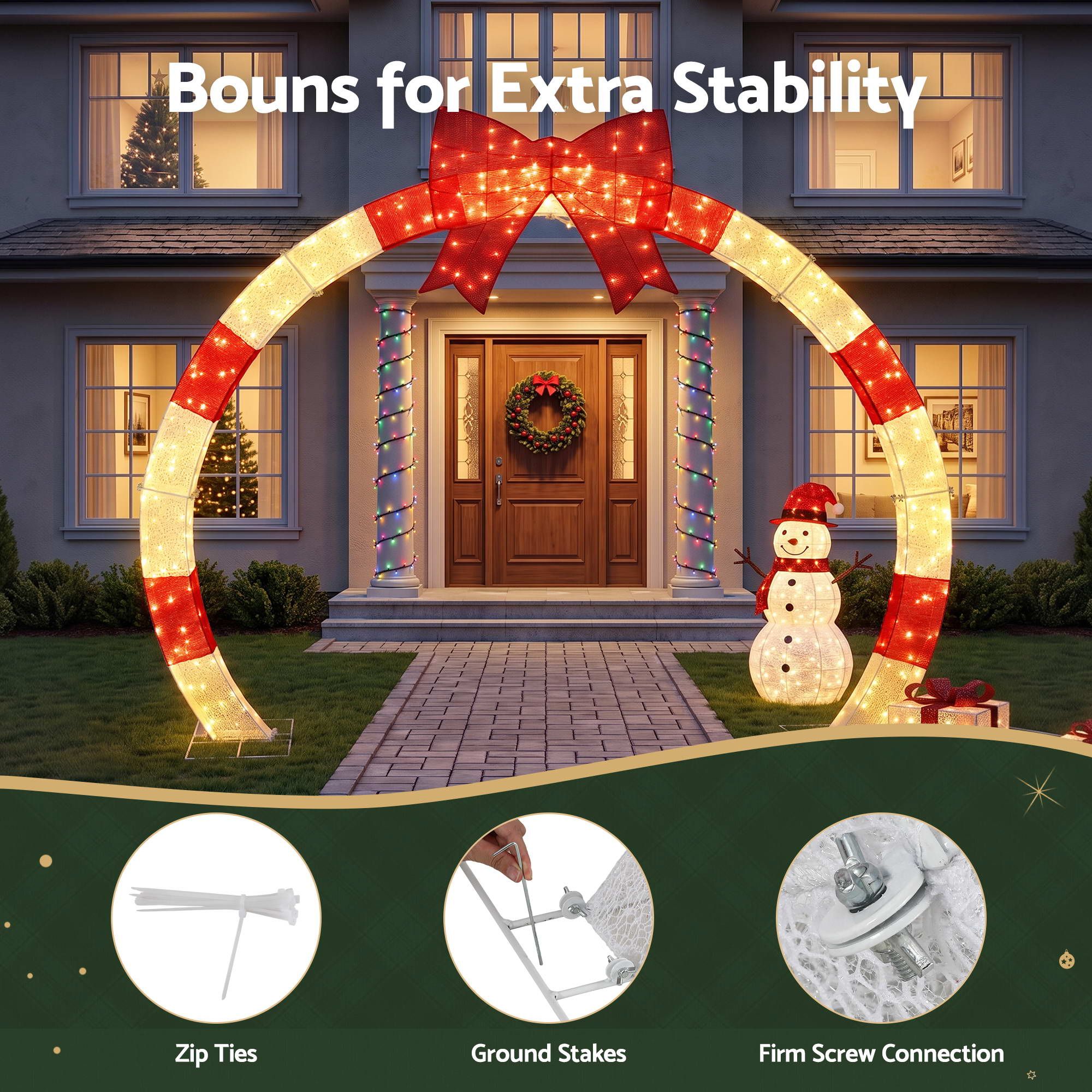 Jingle Jollys 2.5m Christmas Archway Pre-Lit Warm White LED Outdoor Garden Decoration