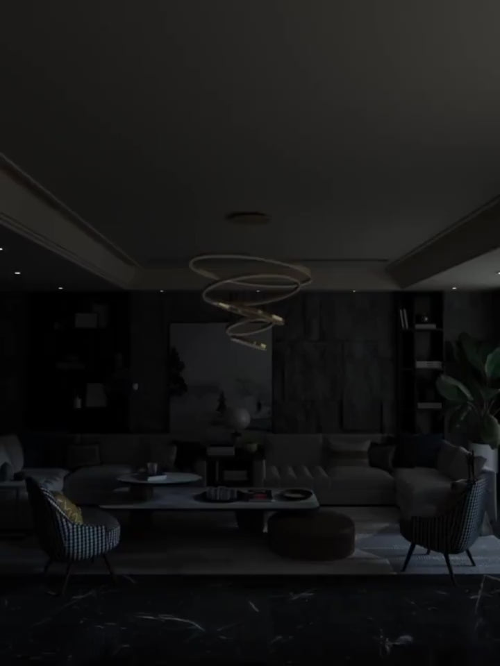 Gold 4 Rings Minimalist LED Pendant Light Adjustable Circular Chandelier