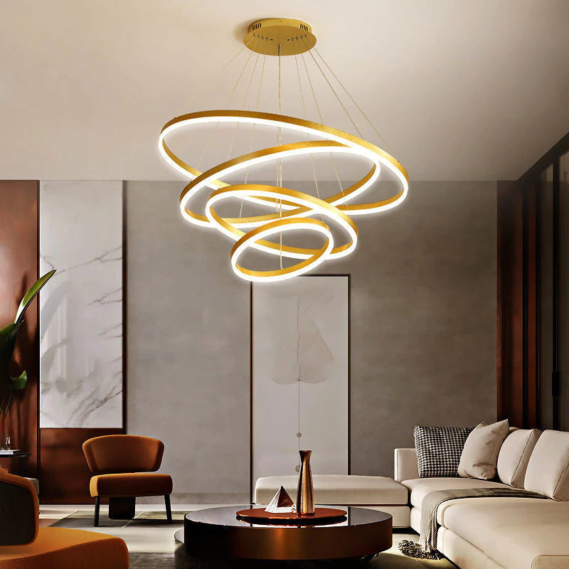 Gold 4 Rings Minimalist LED Pendant Light Adjustable Circular Chandelier